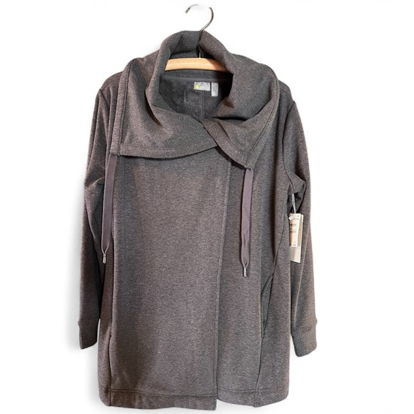 ZELLA Nola Sweater Jacket Sweatshirt Wrap Coat Super Cozy! NWT Grey Sz Lg Yoga - Picture 3 of 6